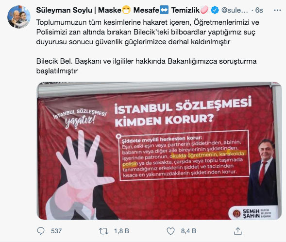 Bilecik Belediyesi'nin İstanbul Sözleşmesi pankartıyla ilgili soruşturma başlatıldı - Resim: 0
