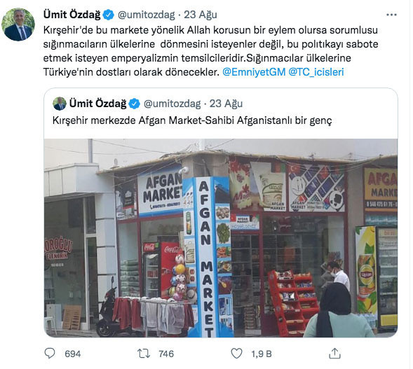 Ümit Özdağ fotoğrafını paylaştı Afgan genç marketinin ismini değiştirdi - Resim: 0