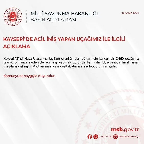 Kayseri'de C-160 kargo uçağı acil iniş yaptı! Korku dolu anlar kamerada - Resim: 0