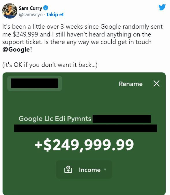Google yanlışlıkla bir kişiye 250 bin dolar gönderdi - Resim: 0