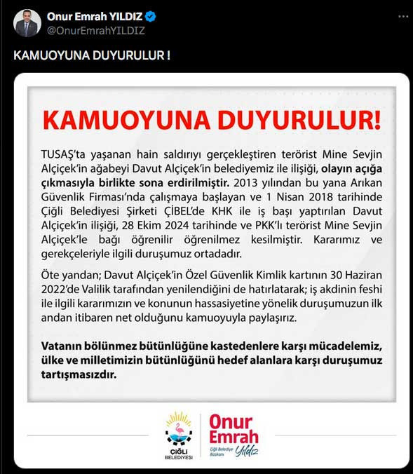 TUSAŞ'a saldırı düzenleyen kadın teröristin abisi Çiğli Belediyesi'nde güvenlik amiri çıktı - Resim: 0