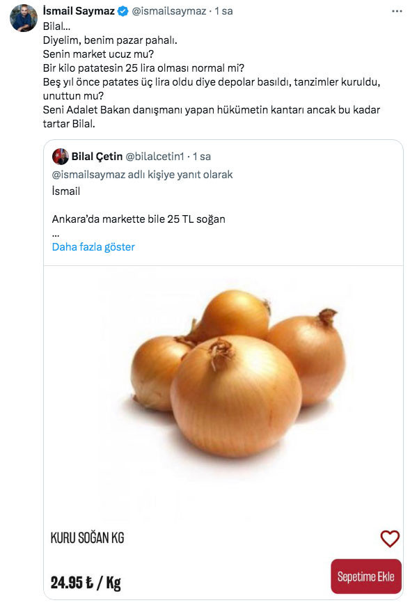 İsmail Saymaz soğan fiyatı açıkladı danışmandan 'kazık yeme marketten al' yanıtı geldi - Resim: 0