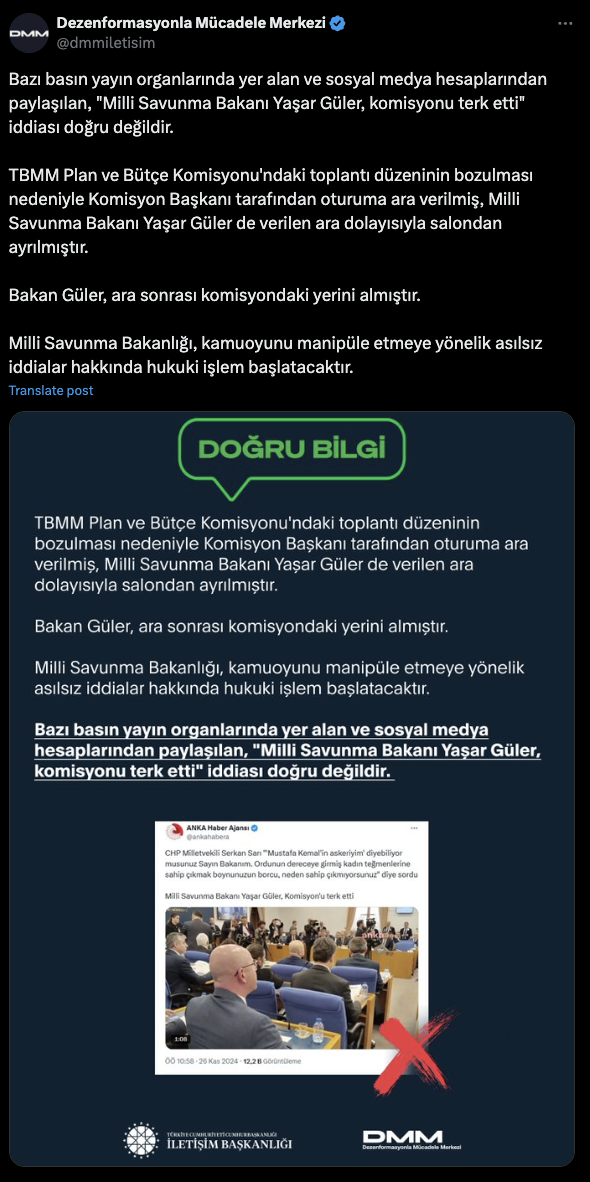 DMM, "Milli Savunma Bakanı Yaşar Güler, komisyonu terk etti" iddiasını yalanladı - Resim: 0