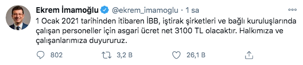 İstanbul ve Ankara'da asgari ücret net 3 bin 100 lira! Başkanlar açıkladı - Resim: 0