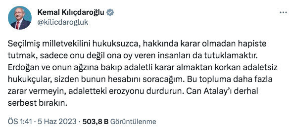 Kılıçdaroğlu'ndan Can Atalay çağrısı: Derhal serbest bırakın - Resim: 0