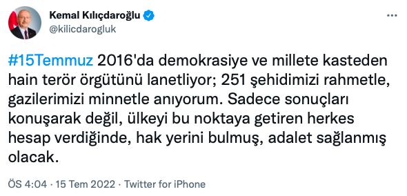 Kemal Kılıçdaroğlu'nun 15 Temmuz mesajı: Bu noktaya getirenler hesap verince hak yerini bulacak - Resim: 0