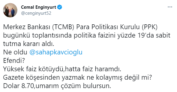 Cemal Enginyurt'tan Kavcıoğlu'na dolar tepkisi! Ne kolaymış değil mi? - Resim: 0