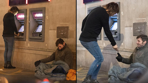 Ünlü sunucu bankamatikten para çekti evsiz adama verdi - Resim: 1