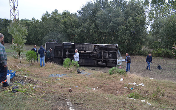 Tekirdağ'da işçi servisi devrildi: Çok sayıda yaralı var! - Resim: 1
