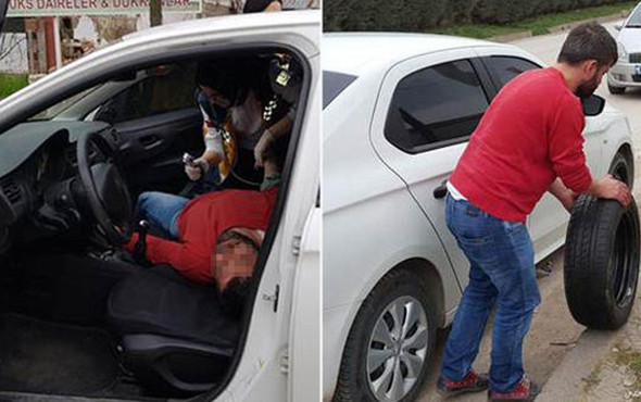 Polisleri görünce lastik değiştirmeye kalktı ama... - Resim: 1