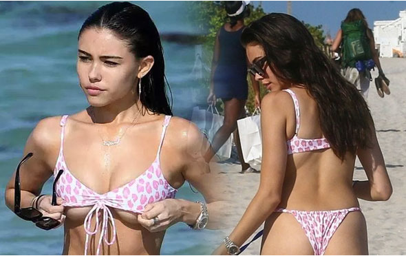 19 yaşındaki şarkıcı Madison Beer'in bikinisi küçük gelince alay konusu oldu - Resim: 1