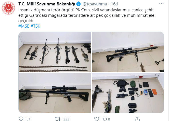 13 sivilin şehit edildiği mağarada teröristlere ait silah ve mühimmat ele geçirildi - Resim: 1