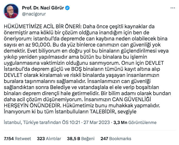 Yer bilimci Naci Görür'den yeni İstanbul depremi uyarısı 'acil bir öneri deyip paylaştı - Resim: 0