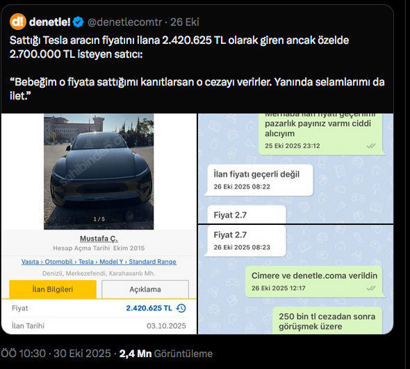 İlana koyduğu arabaya 280 bin lira fazla istedi selam yolladığı Bakanlıktan yanıt geldi - Resim: 1