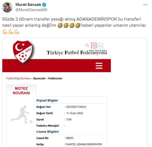 Motez Nourani, Adana Demirspor’da! Murat Sancak: Umarım utanırlar - Resim: 1