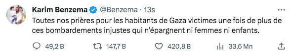 Karim Behnzema Gazzeliler için destek mesajı paylaştı - Resim: 0