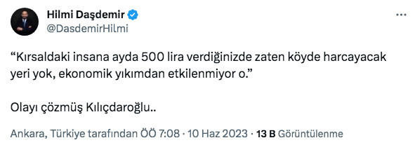 Kılıçdaroğlu kırsaldaki oy kaybı için ayda 500 lira hesabı yaptı Hilmi Daşdemir 'olayı çözmüş' dedi - Resim: 0