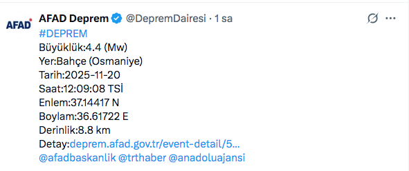 Osmaniye'de 2 kez deprem oldu büyüklüğü kaç? AFAD açıkladı - Resim: 0