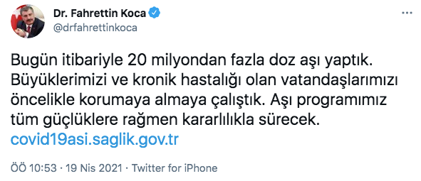 Covid-19'la mücadelede toplam aşı miktarı 20 milyonu aştı - Resim: 0