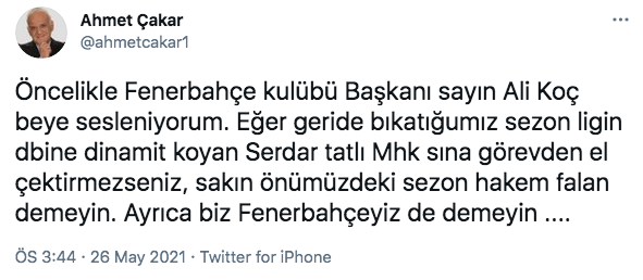 Ahmet Çakar'dan Ali Koç'a: Serdar Tatlı MHK'sine el çektirmezseniz... - Resim: 0