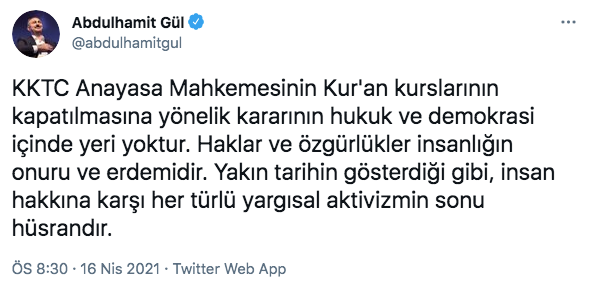Adalet Bakanı Abdülhamit Gül'den KKTC AYM'sinin Kur'an kursu kararına sert tepki - Resim: 0