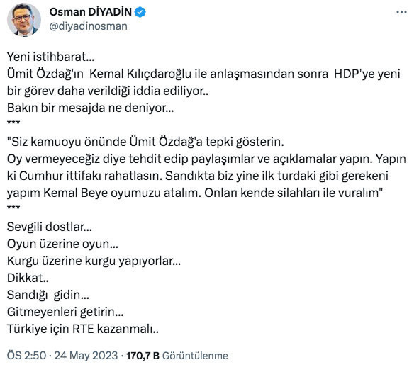 Olay HDP iddiası! Yazar Osman Diyadin paylaştı: Siz kamuoyu önünde Ümit Özdağ'a tepki gösterin - Resim: 0