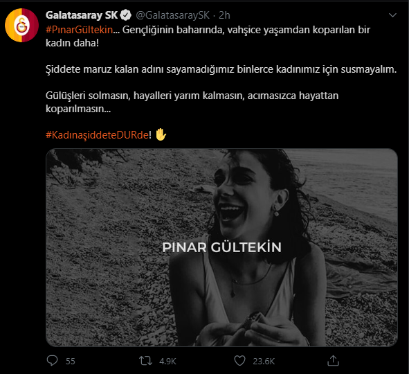 Spor camiası tek vücut oldu 'Pınar Gültekin' için taziye mesajı yayımladı - Resim: 0