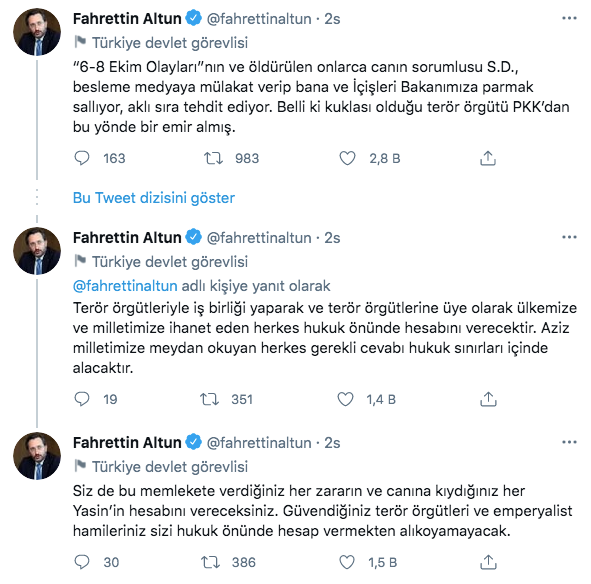 Fahrettin Altun'dan Selahattin Demirtaş'a sert tepki: Kuklası olduğu PKK'dan emir almış - Resim: 0