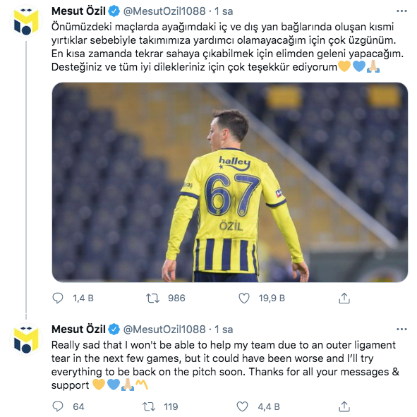 Mesut Özil'den sakatlık sonrası ilk açıklama - Resim: 0