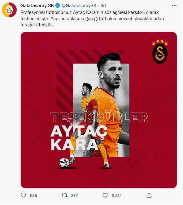 Galatasaray, Aytaç Kara'nın sözleşmesini feshetti - Resim: 0