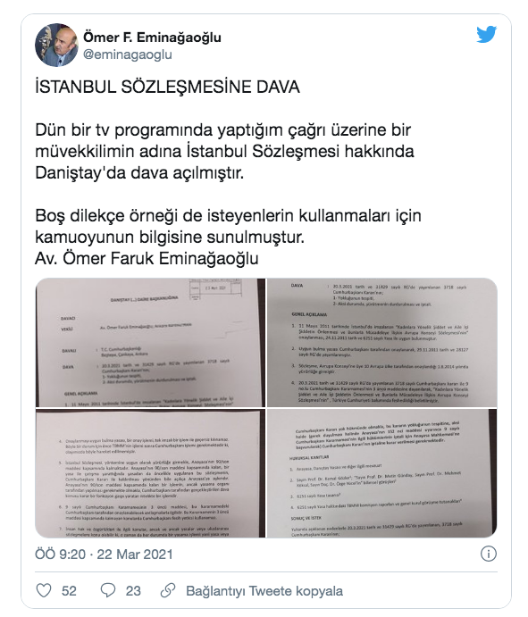 İstanbul Sözleşmesi için Danıştay'da dava açıldı! Eski YARSAV Başkanı 'boş dilekçe örneği' paylaştı - Resim: 0