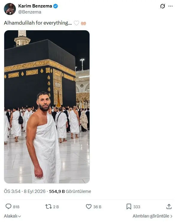 Benzema, Kabe'den fotoğraf paylaştı! Yazdığı nota beğeni yağdı - Resim: 0