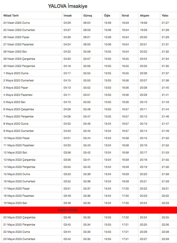 yalova imsakiye 2020 diyanet imsakiyesi