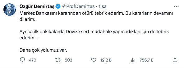 Faiz kararı sonrası ekonomist Özgür Demirtaş'tan Merkez Bankası'na çifte tebrik - Resim: 0