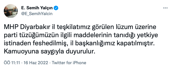 MHP Diyarbakır il başkanlığını kapattı Semih Yalçın duyurdu - Resim: 0