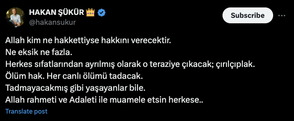 Hakan Şükür, Fetullah Gülen'in ölümünün ardından bunu paylaştı! - Resim: 1