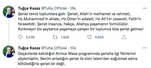 Tuğçe Kazaz'ın şeriat açıklaması: İnsanca, hakça, Allahça yaşamanın formülüdür - Resim: 0