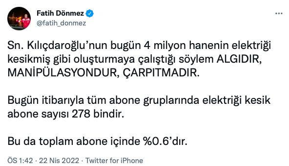 Enerji Bakanı Fatih Dönmez'den Kemal Kılıçdaroğlu'na cevap: Algıdır, manipülasyondur, çarpıtmadır - Resim: 0