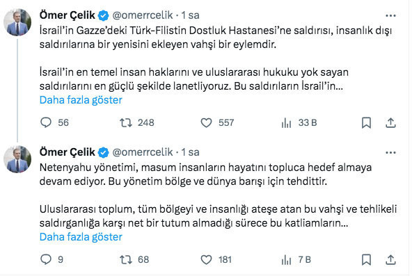 Ömer Çelik'ten İsrail’in Gazze’deki Türk-Filistin Dostluk Hastanesi’ne saldırısına sert tepki - Resim: 0