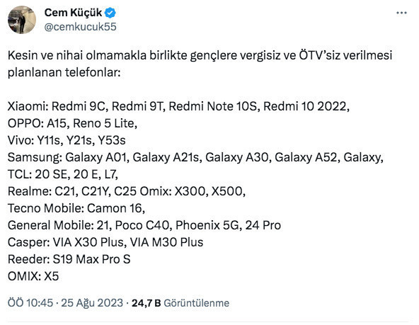 Cem Küçük öğrencilere verilecek vergisiz cep telefonlarının marka ve modellerini açıkladı - Resim: 0