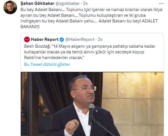Şahan Gökbakar'dan Adalet Bakanı Bekir Bozdağ'a tepki! 'Toplumu ikiye bölün bu adam...' - Resim: 0
