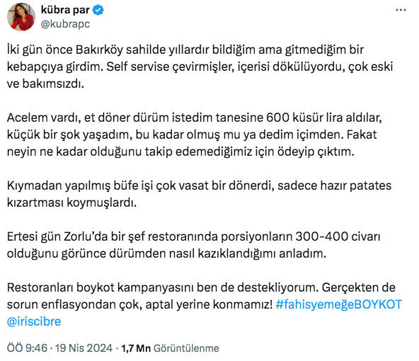 Kübra Par kebapçıda nasıl kazıklandığını anlattı küçük bir şok yaşadım - Resim: 0