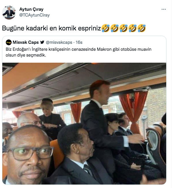 Macron'un muavin olduğu otobüs fotoğrafını paylaşıp Erdoğan'ı eleştiren Aytun Çıray'a tepki - Resim: 0