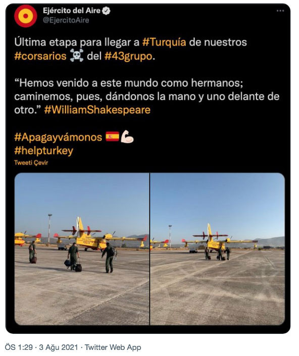 Türkiye'ye 2 uçak gönderen İspanya'nın sosyal medyadaki mesajı gündem oldu - Resim: 0