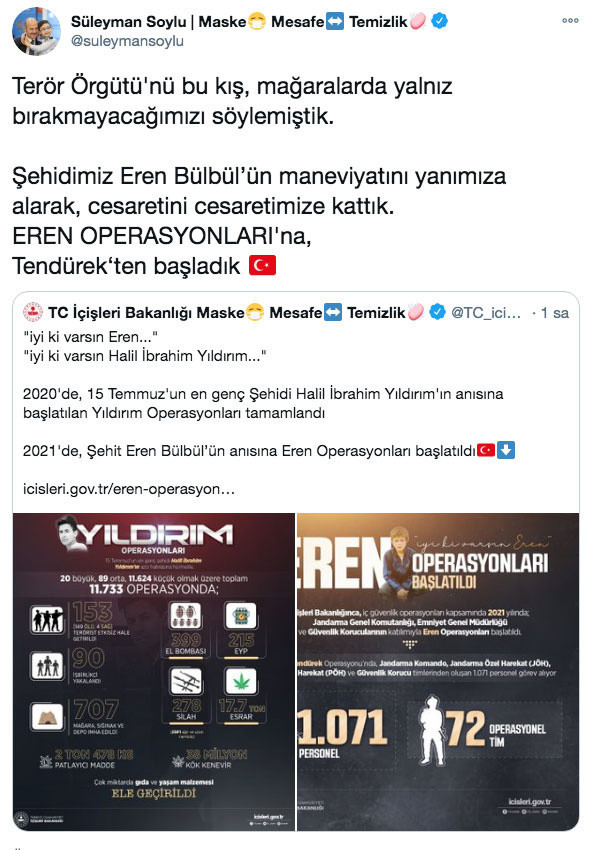 İçişleri Bakanı Süleyman Soylu ve İçişleri Bakanlığı duyurdu Eren operasyonları başladı - Resim: 0