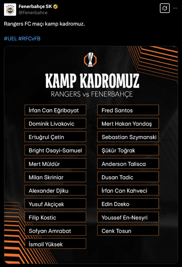 Fenerbahçe'nin Rangers maçı kamp kadrosu belli oldu: 2 isim kadroda yok - Resim: 0