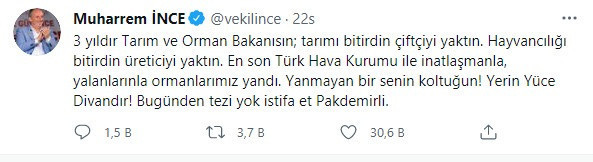 Muharrem İnce Bakan Bekir Pakdemirli'yi yerden yere vurdu! Yanmayan bir senin koltuğun - Resim: 0
