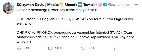 Süleyman Soylu dosya numarası paylaştı Canan Kaftancıoğlu 'terör örgütlerinin soytarısıdır' dedi - Resim: 0