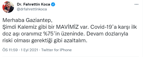 Sağlık Bakanı Fahrettin Koca, Gaziantep'in aşılamada mavi olduğunu duyurdu - Resim: 0
