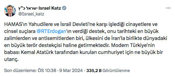 İsrail Dışişleri Bakanı Israel Katz'dan tepki çeken Erdoğan açıklaması - Resim: 0